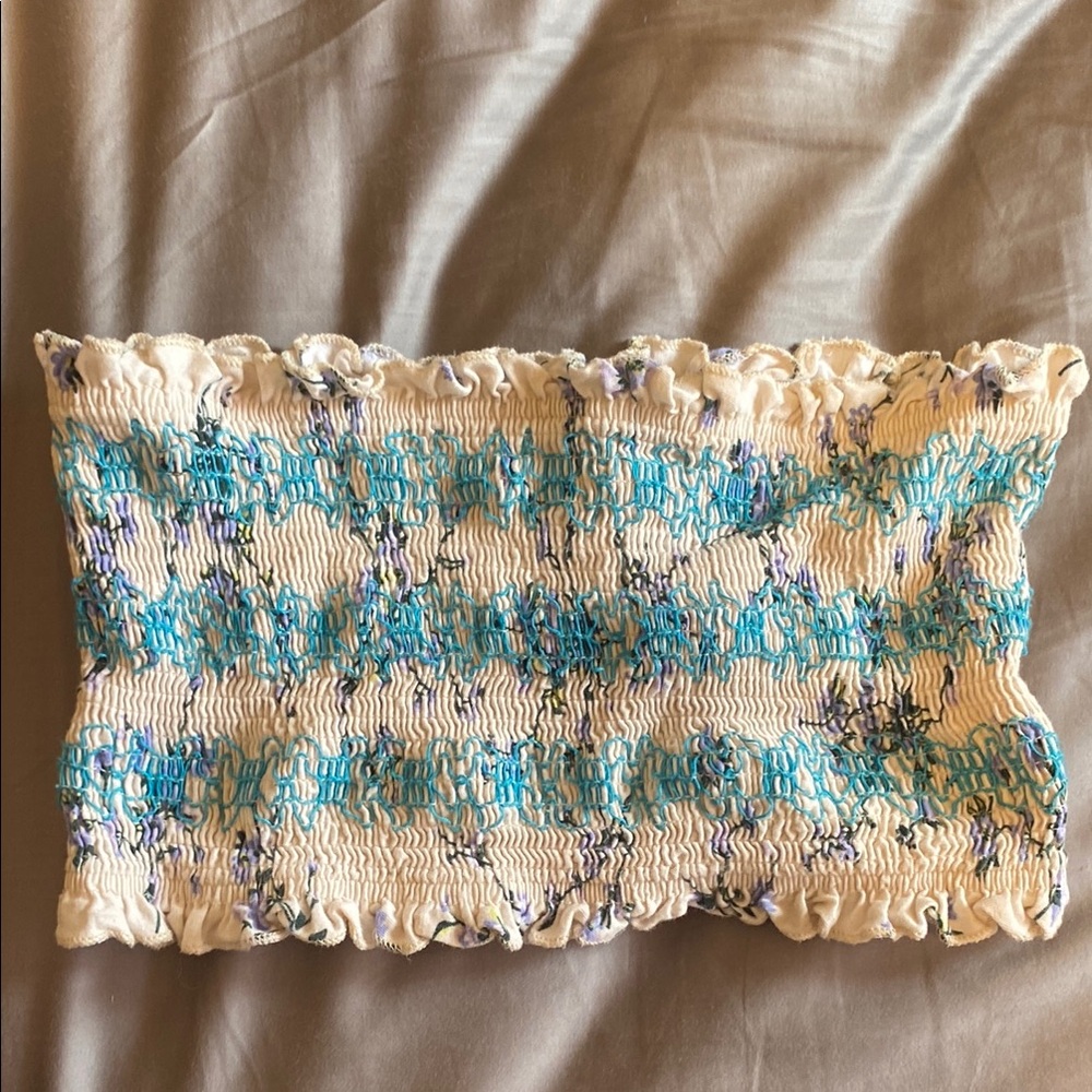 Topshop Blue and White Smocked Tube Top